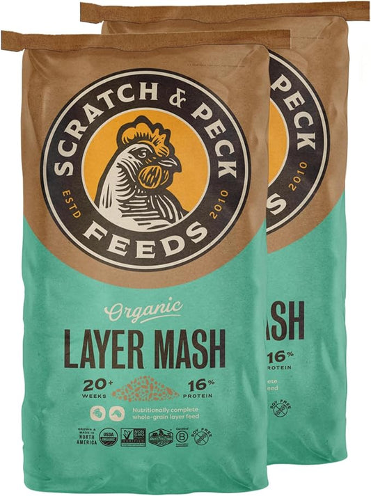 Scratch and Peck Feeds Whole Grain Layer Mash Chicken and Duck Feed - Corn-Free and Soy-Free - 16% Protein, Certified Organic and Non-GMO Project Verified Chicken Food - 50 lbs Bag