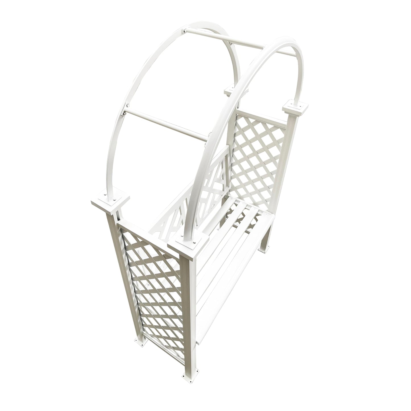 White Aluminum Garden Arbor Arch with 2-Seater Bench