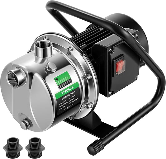 VIVOSUN 1.6HP Shallow Well Pump, 1320GPH Portable Garden Pump with Two Adapters, Stainless Steel Sprinkler Pump for Lawn Sprinkling, Garden Watering, Farm Irrigation and Clear Water Transfer