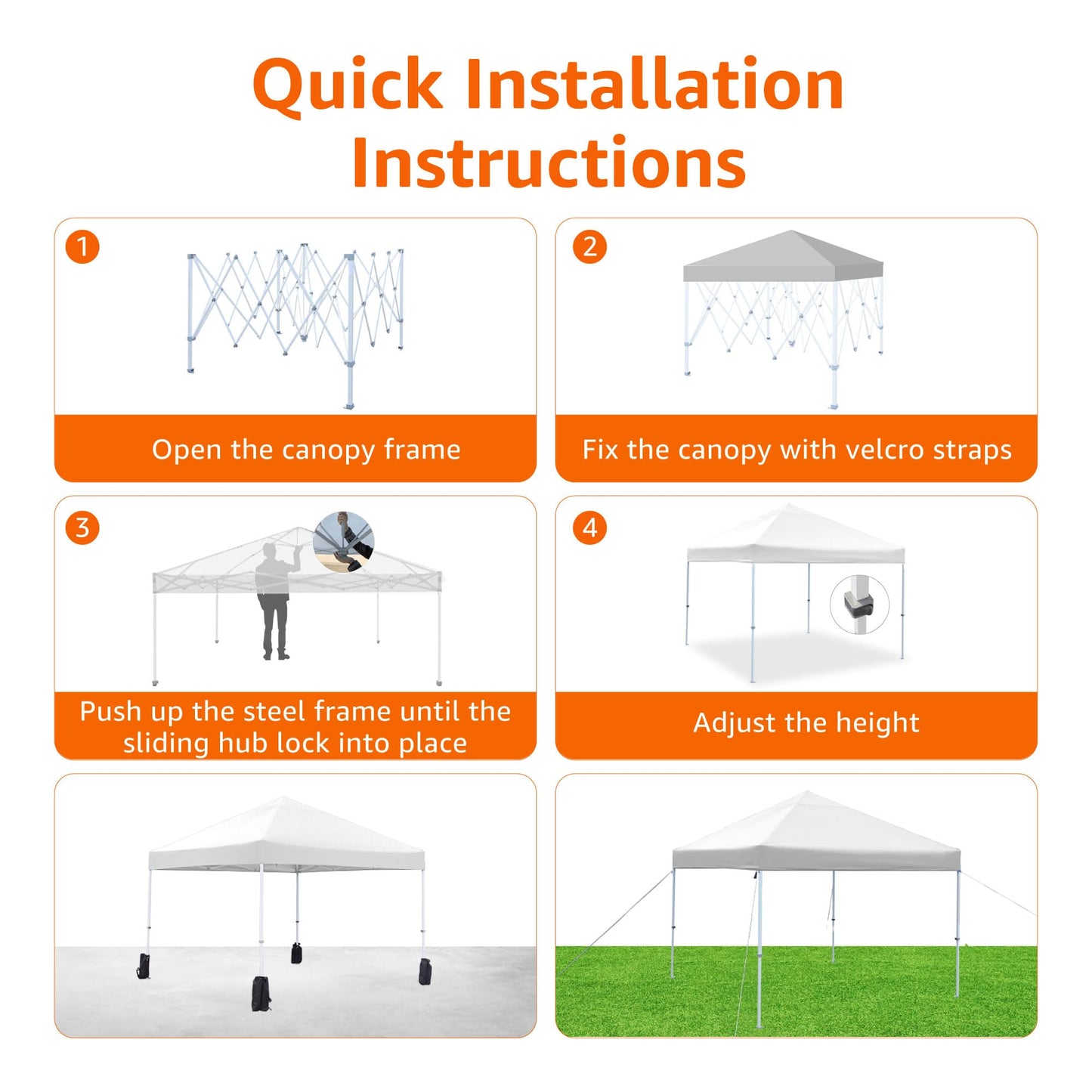 Amazon Basics Outdoor Pop Up 10 x 10 Canopy Tent for Events, Portable with Easy Setup, One-Push, Includes Wheeled Carry Bag, 8 Pegs, 4 Ropes, 4 Weighted Bags, White