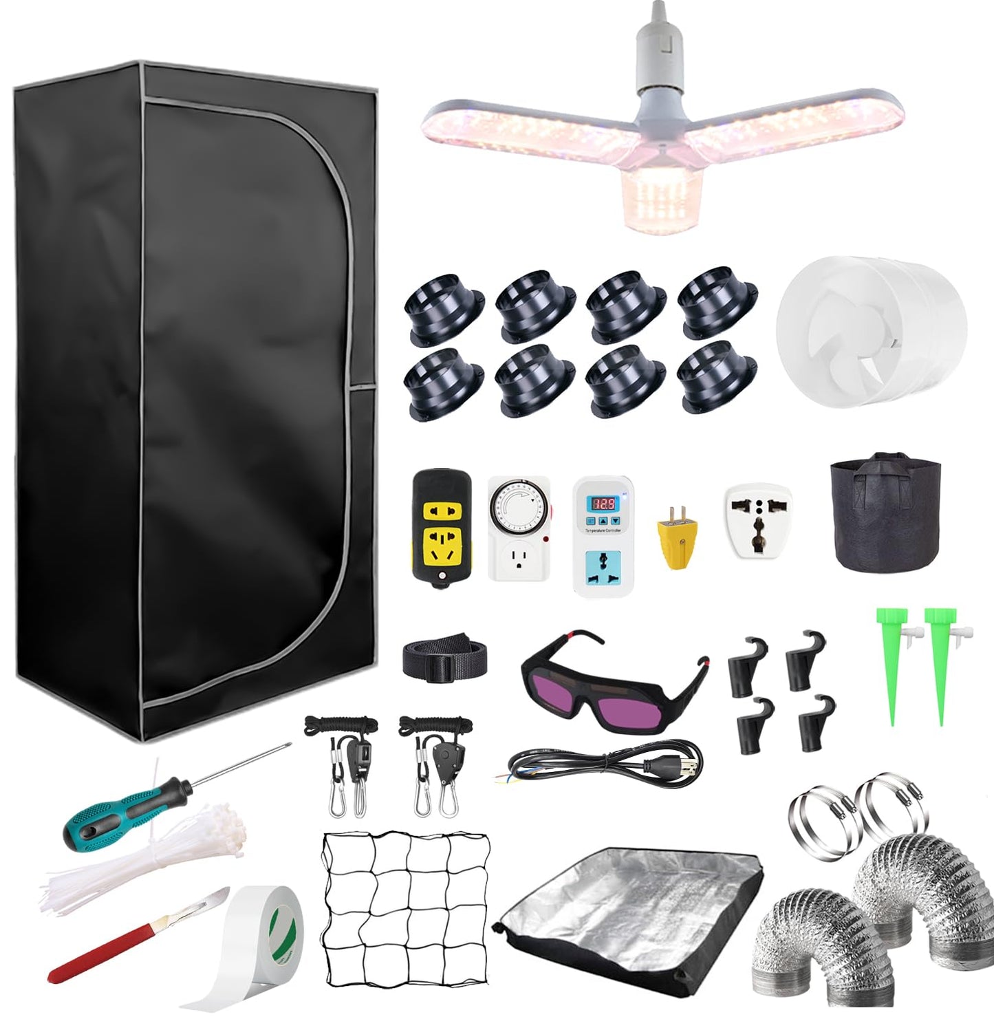 48"x24"x80" Grow Tent Kit Complete 4x2 ft High Reflective Mylar Indoor Grow Tent +Portable Full Spectrum LED Grow Light Combo Hydroponics Indoor Plant Growing Tent Room