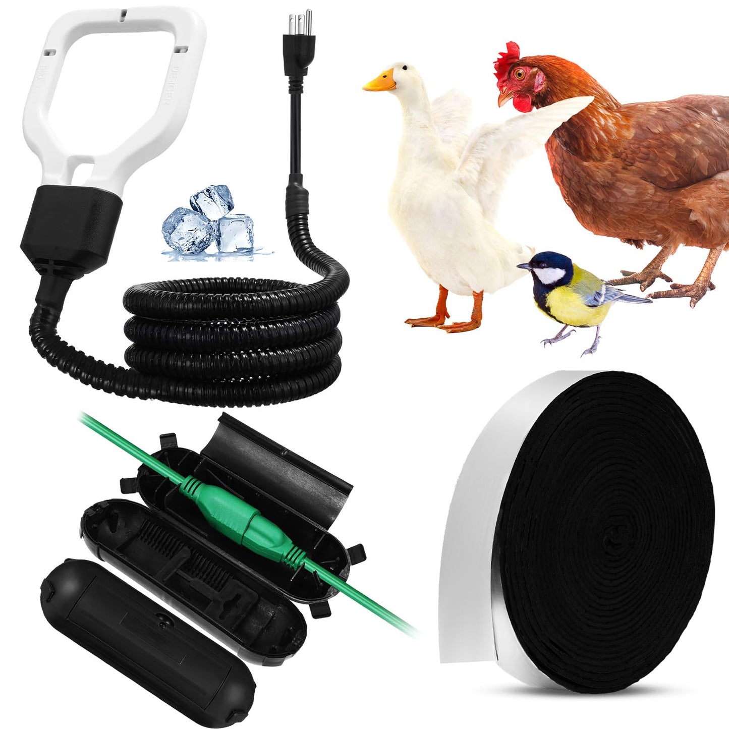 Relaxweex 3 Pcs Waterer Heater 500W Submergible De icer and Pipe Insulation Tape Wrap Outdoor Extension Cord Cover for Winter Cow Sheep Horse Chicken Bird Livestock Poultry Tank Heater Drinking