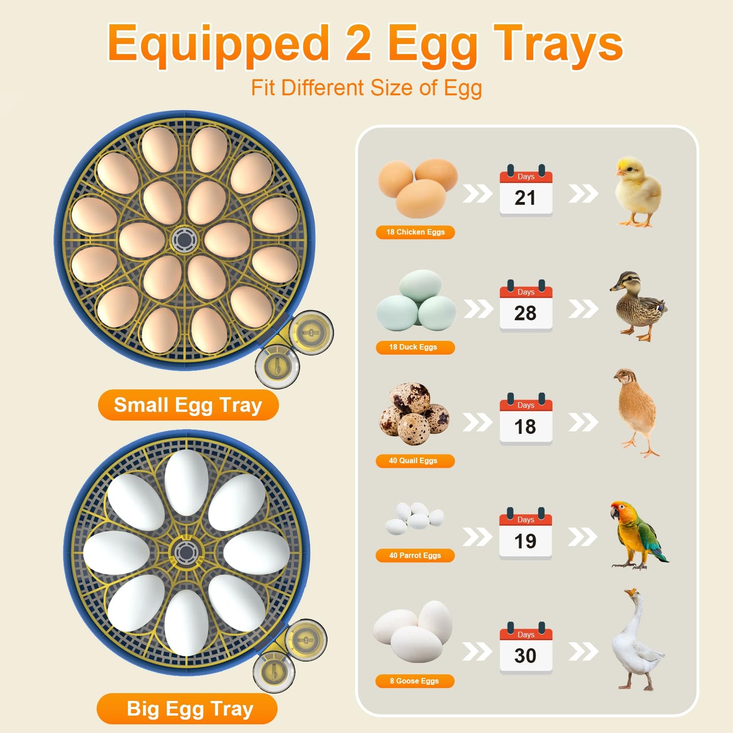 18 Egg Incubator with Automatic Egg Turning & Humidity Control, 360° Viewing, Dual Egg Trays,Incubators for Hatching Eggs, Chicken, Duck, Quail, Goose, Parrot (Home, Farm, Lab,Classroom Use)