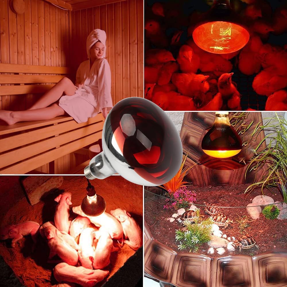 Minsily 2 Pack 275W Infrared Heat Bulbs Red Heat Lamp Glass for Food Service Brooder Bulb Chicks Pet Bathroom Heat Bulb 110V E26 Base Sauna Light Therapy Use Flood Light Heat Lamp Bulbs