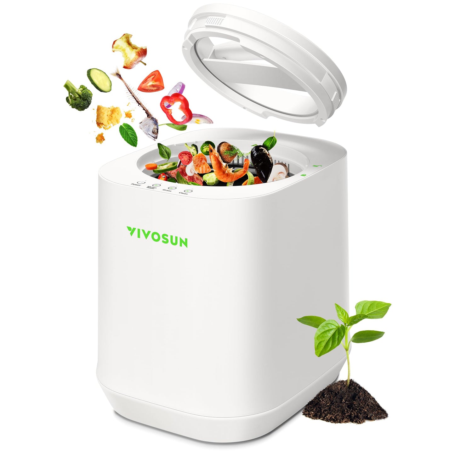 VIVOSUN 4L Electric Composter for Kitchen Indoor, Smart Compost Machine for Countertop, Odorless/Auto-Cleaning/3 Modes/Intelligent LED Display, Mill Composter Kitchen Bin Food Recycler, White