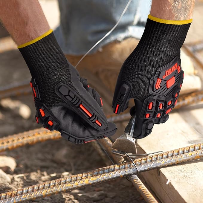 KAYGO Cut Resistant Safety Work Gloves，ANSI Cut level A3,Impact Reducing Work Gloves for Men, TPR Impact Reducing Mechanic,KG30NB,2 Pairs Black,2X-Large