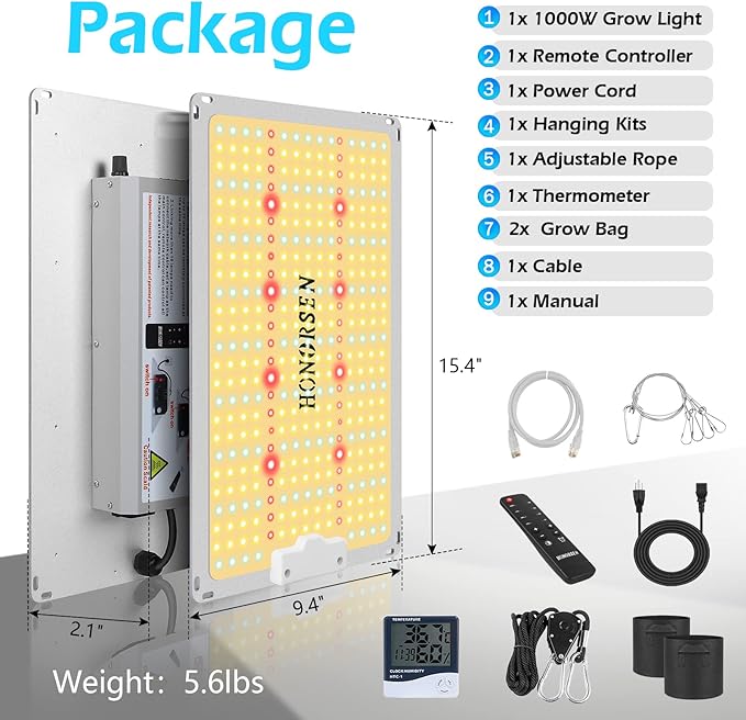 1000W LED Grow Light Full Spectrum 3x3ft Coverage Remote Control Dimmable Grow Lamps with Timer Plant Light for Hydroponic Indoor Plants Veg and Flower (368Pcs LEDs)