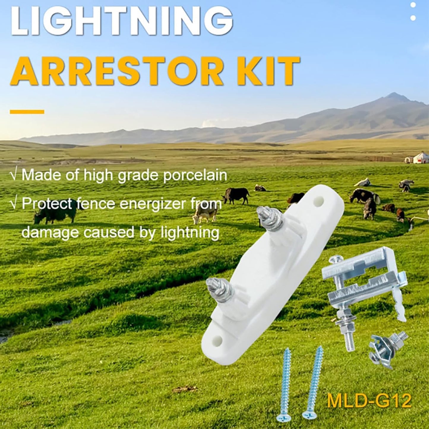 Lightning Arrestor Kit, Electric Fence Lightning Arrester Farm Lightning Arrester Animal Husbandry Electronic Fence Lightning Protection Device