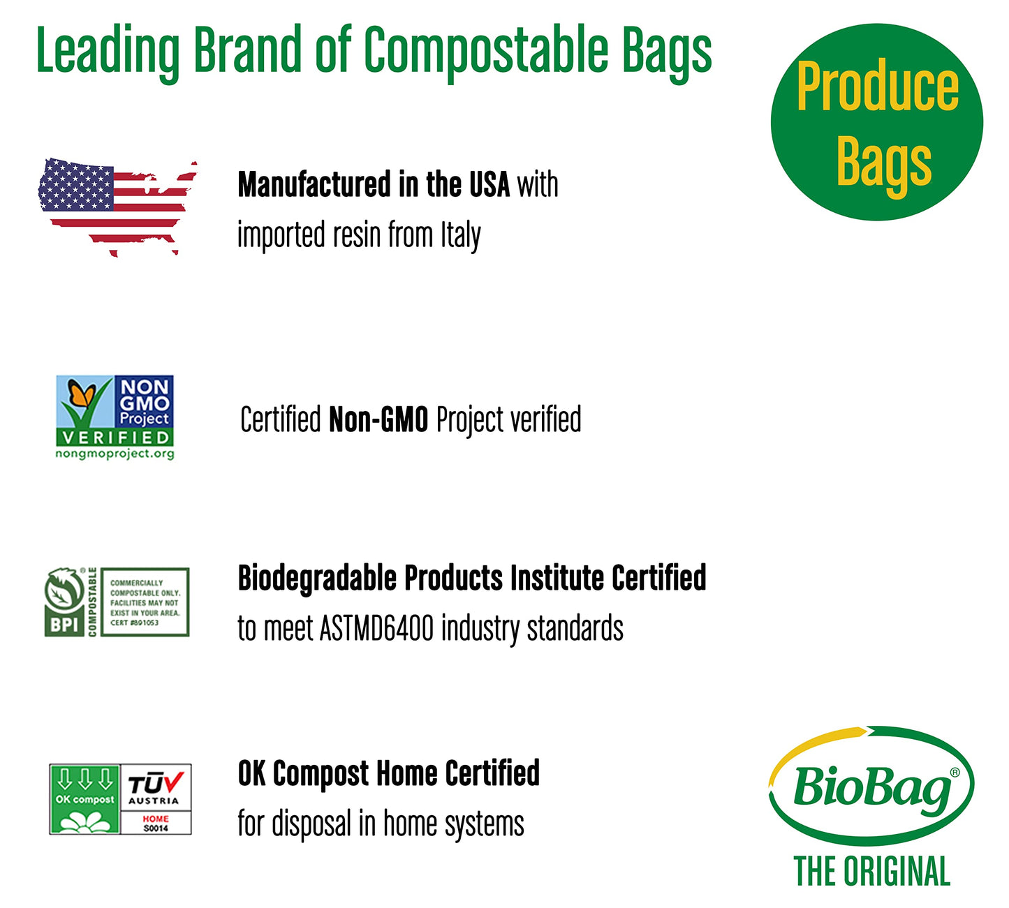 BioBag Compostable Compact Multi-Family Bags, 15" x 17", Green (Pack of 1200)