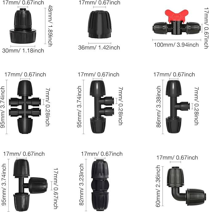 Bonviee 10 Pack 1/2” to 1/4” Reducing Tee Connectors, Split 1/2” Tubing into Two 1/4” Branches, Push-to-Connect Quick Install Drip Irrigation Fittings, Leak-Proof Adapter for Garden, Lawn, Greenhouse