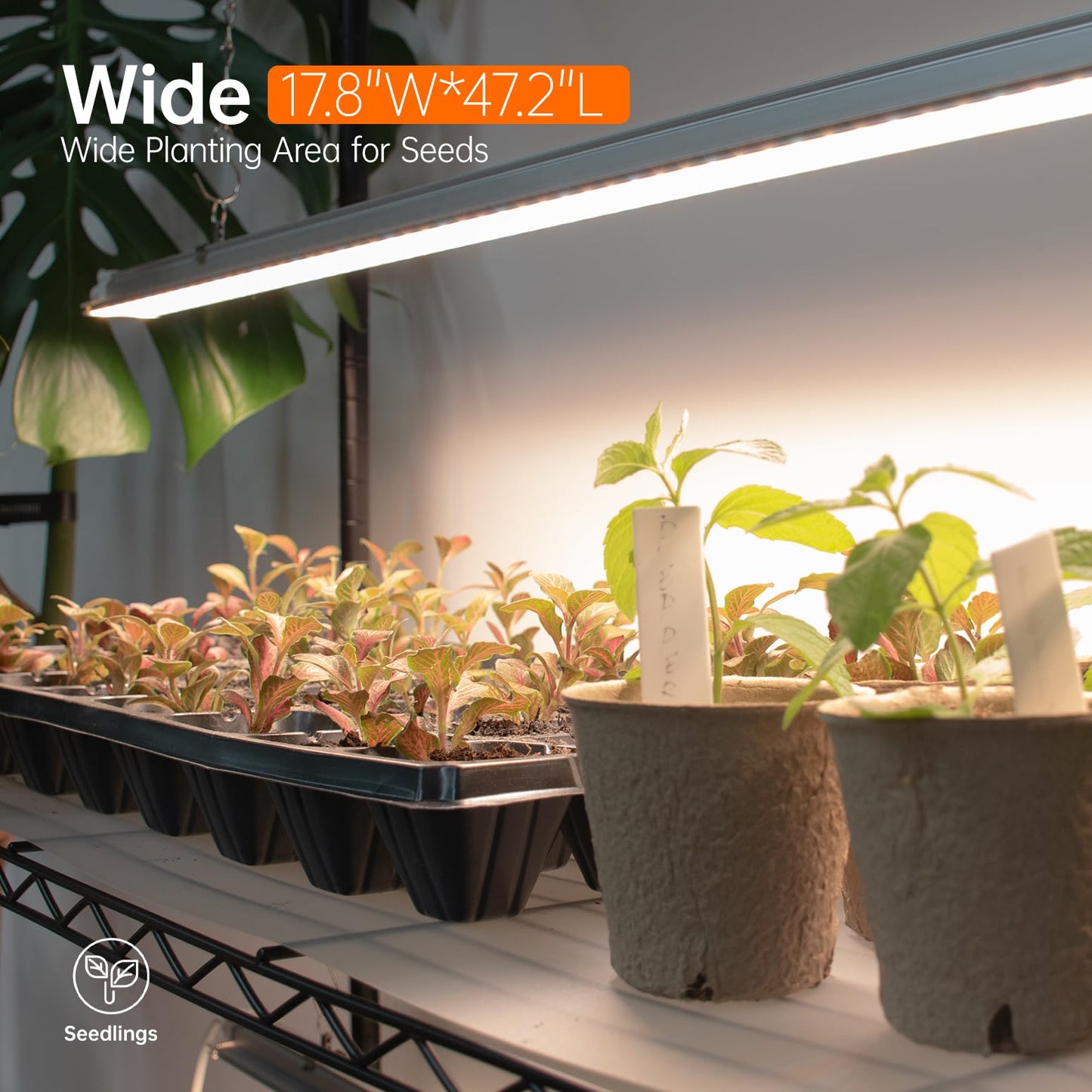 Bstrip Plant Shelf with Grow Lights, 5 Tier Large Tall Plant Stand with 3FT T5 144w Grow Light for Indoor Plants, 3 Mode Full Spectrum LED Plant Light with wheel and Timer for Seedling, 47.2x17.8x71IN