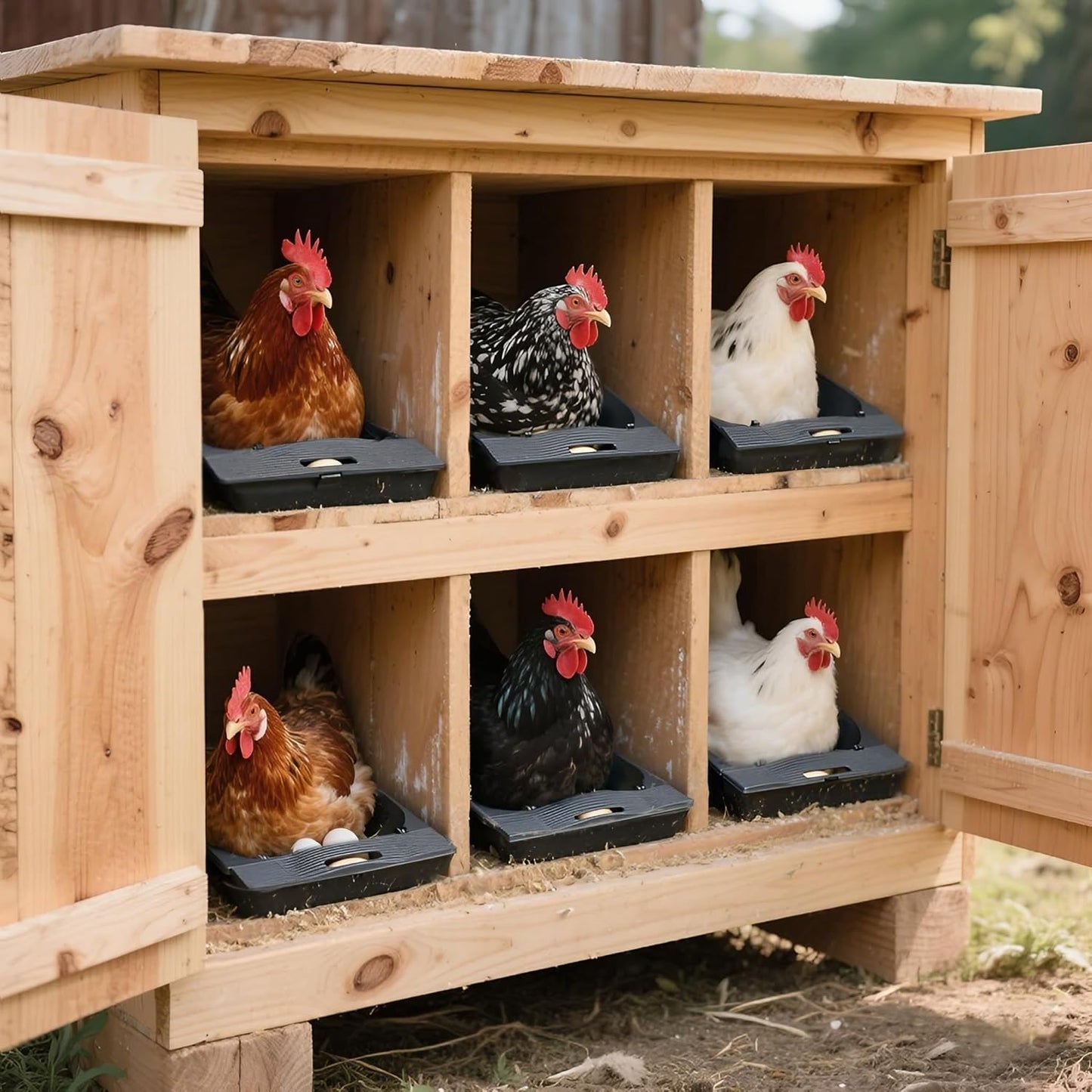 IVAHOU Rolling Nesting Box for Chicken Coop, 1-Pack with 3 Coconut Fiber Mats Replaceable Chicken Coop Accessories, Automatic Egg Collection for Backyard Poultry (Black)
