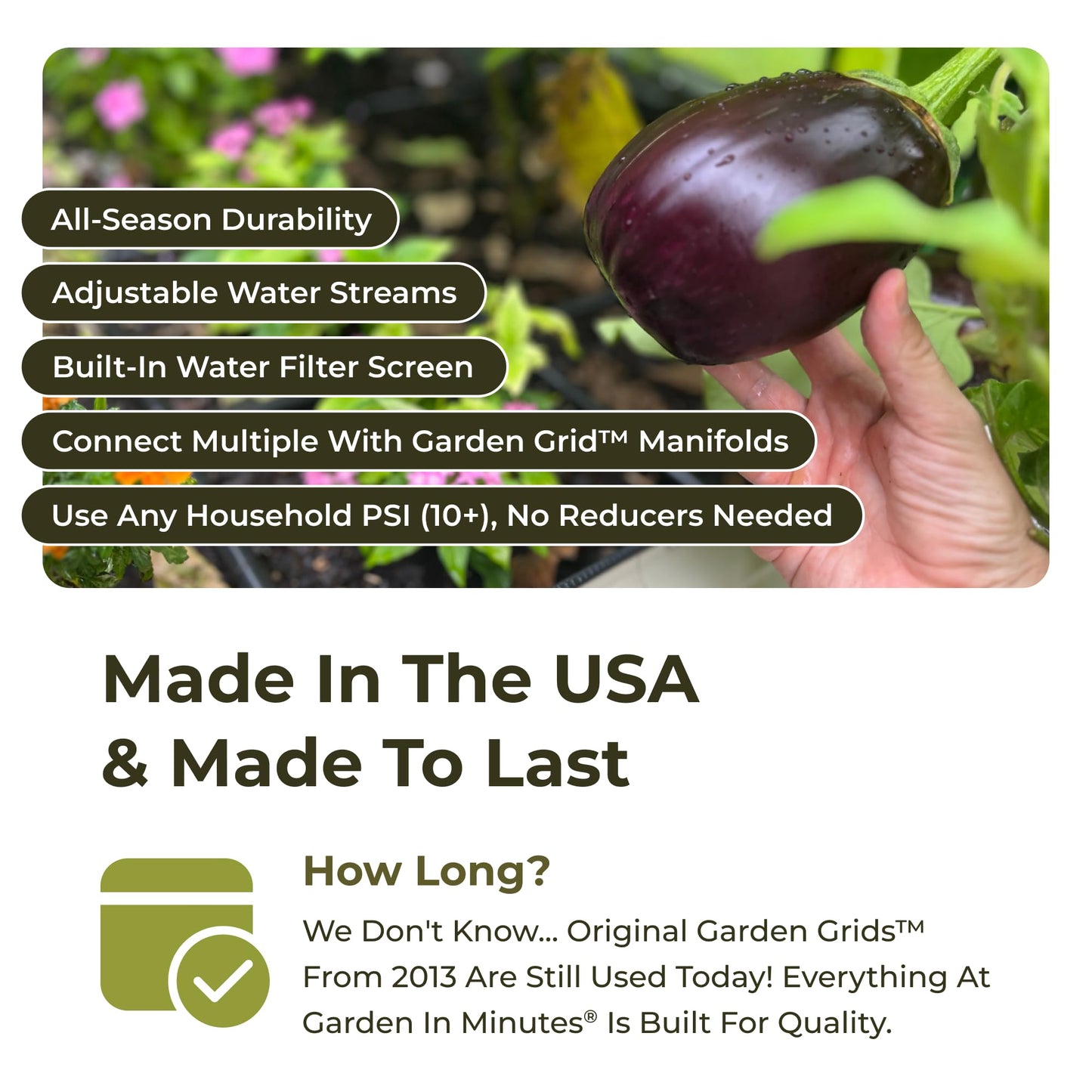 Garden Grid Watering System | Garden Irrigation System for Garden Beds – But Better | Pre-Assembled, Waters Every Plant, 2-Min Setup, USA-Made, Lasts 5–10x Longer Than Drip Irrigation | 4x8 – 44"x88"