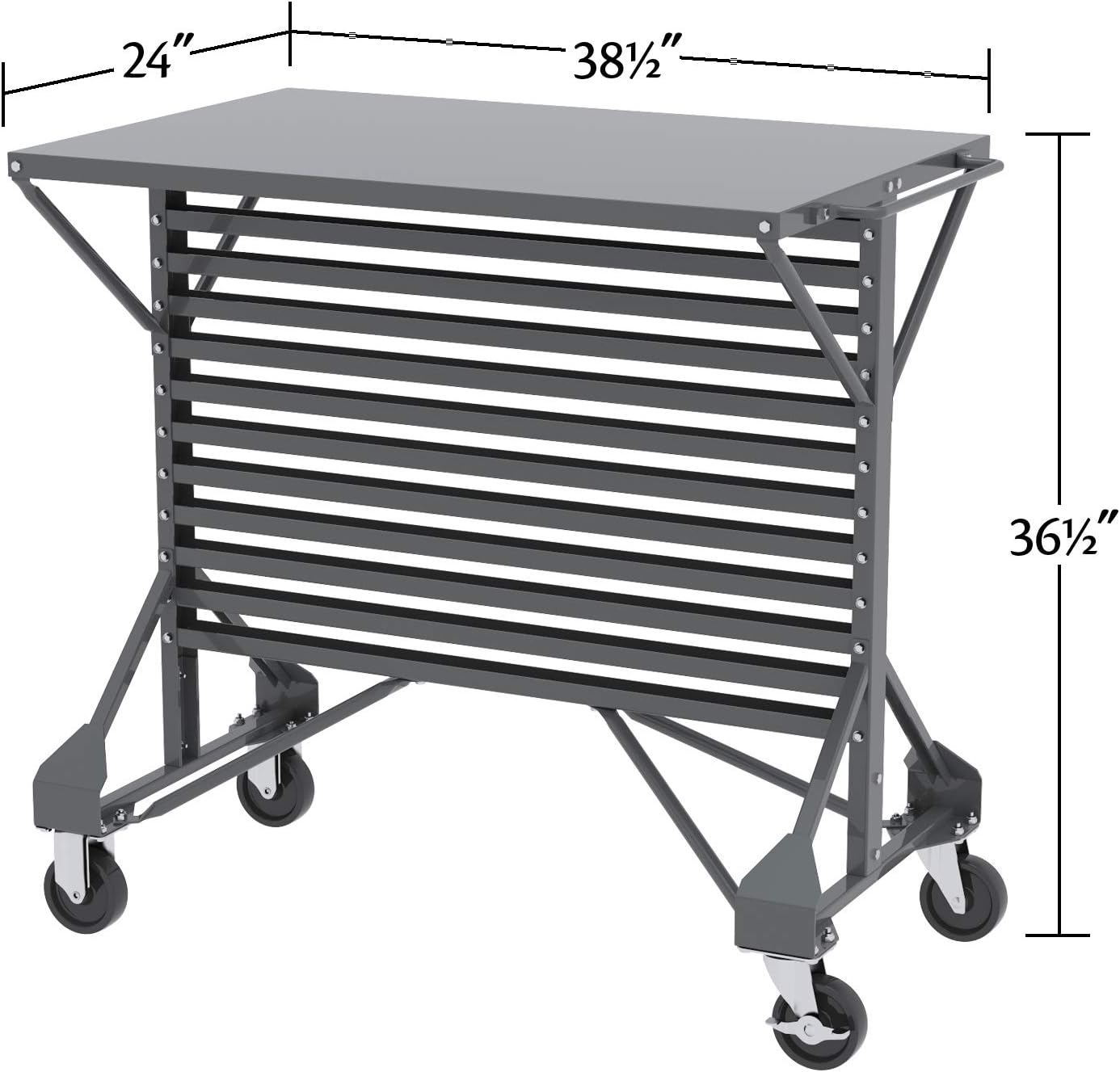 Akro-Mils 30812 Steel Mobile Bin Work Cart Organizer with Steel Worktop for Mounting AkroBin Storage Bins, (38-1/2-Inch W x 24-Inch D x 36-1/2-Inch H), Gray