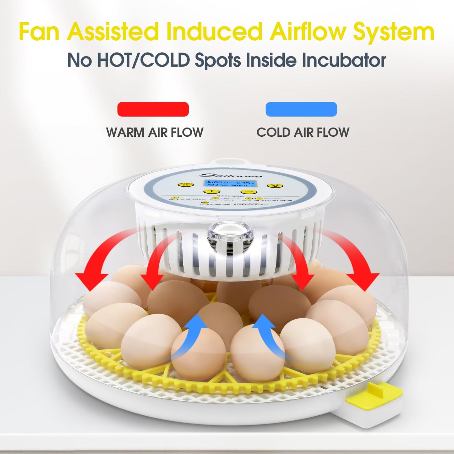 18 Egg Incubator,Automatic Turning,Egg Candler,Air Vent, Hatching Chicken Duck Quail Bird,Poultry Incubator for Hatching Chick (Grey-Yellow)