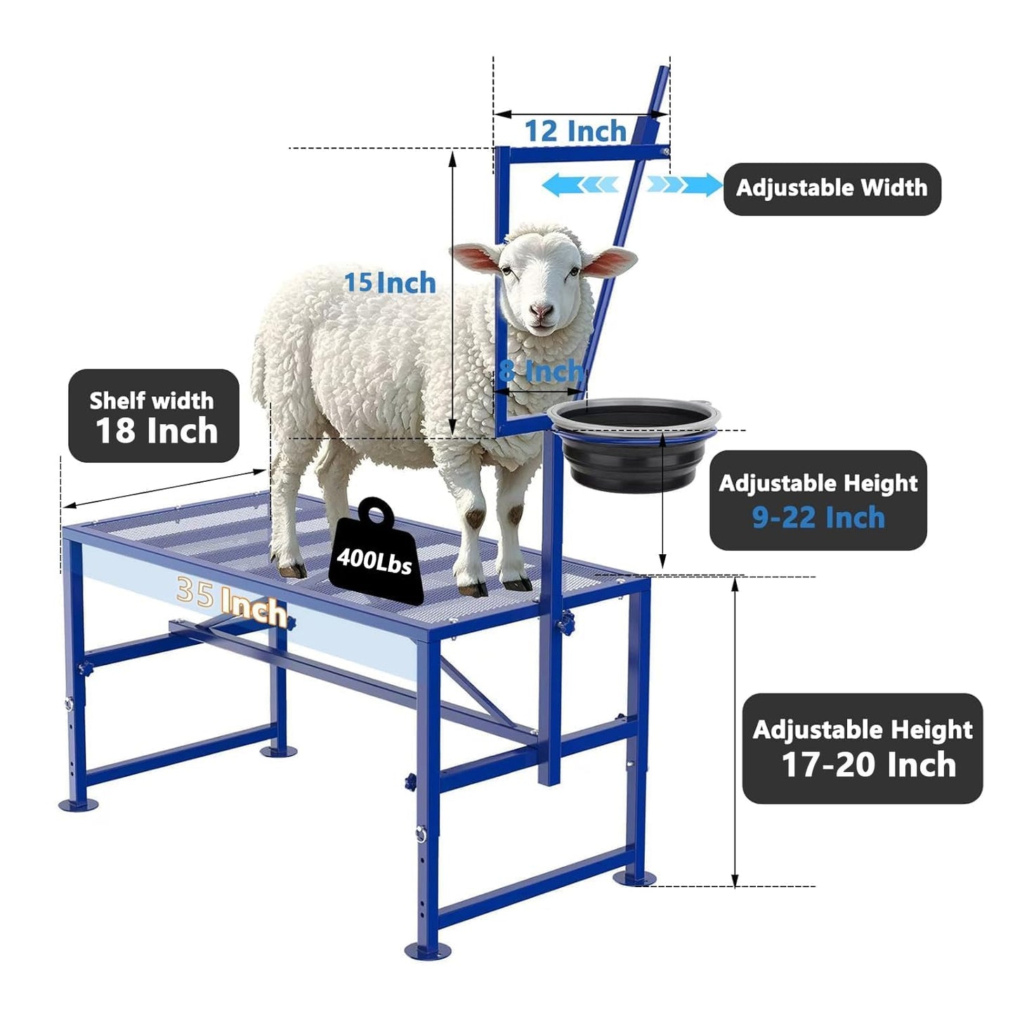 Larrik Goat Milking Stand with Feeder, Goat Stand for Trimming Hooves, with Adjustable Head Piece and Legs, Metal Blue Use for Livestock，400 Lbs for Small Sheep and Goat