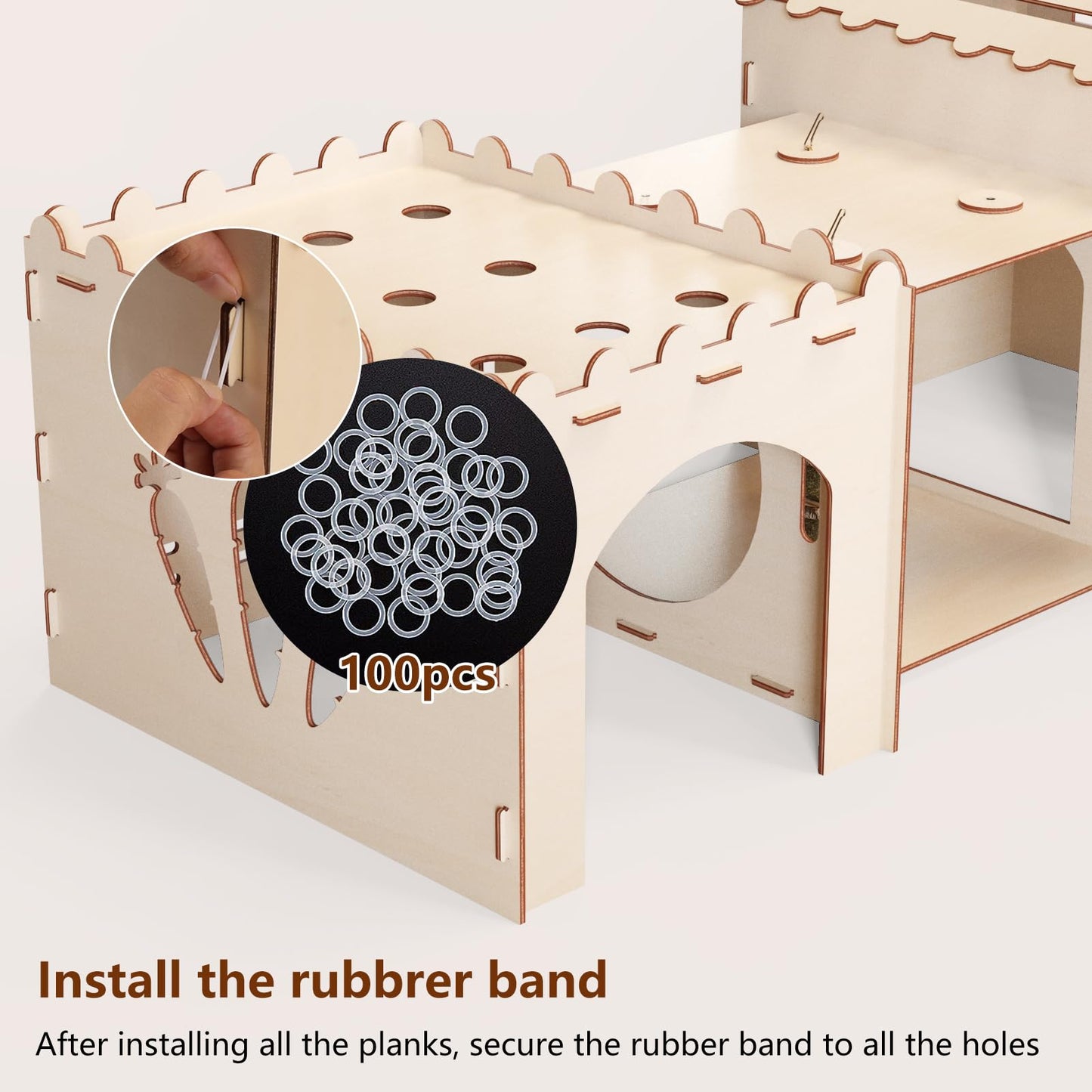 Woiworco Extra Large Rabbit Castle Hideout Bunny House with 3 Houses and Toys, Wooden Bunny Hideout Indoor Large Rabbit Hutch Play Houses and Hideouts Nut Castle Hamsters and Guinea Pigs Hut to Hide