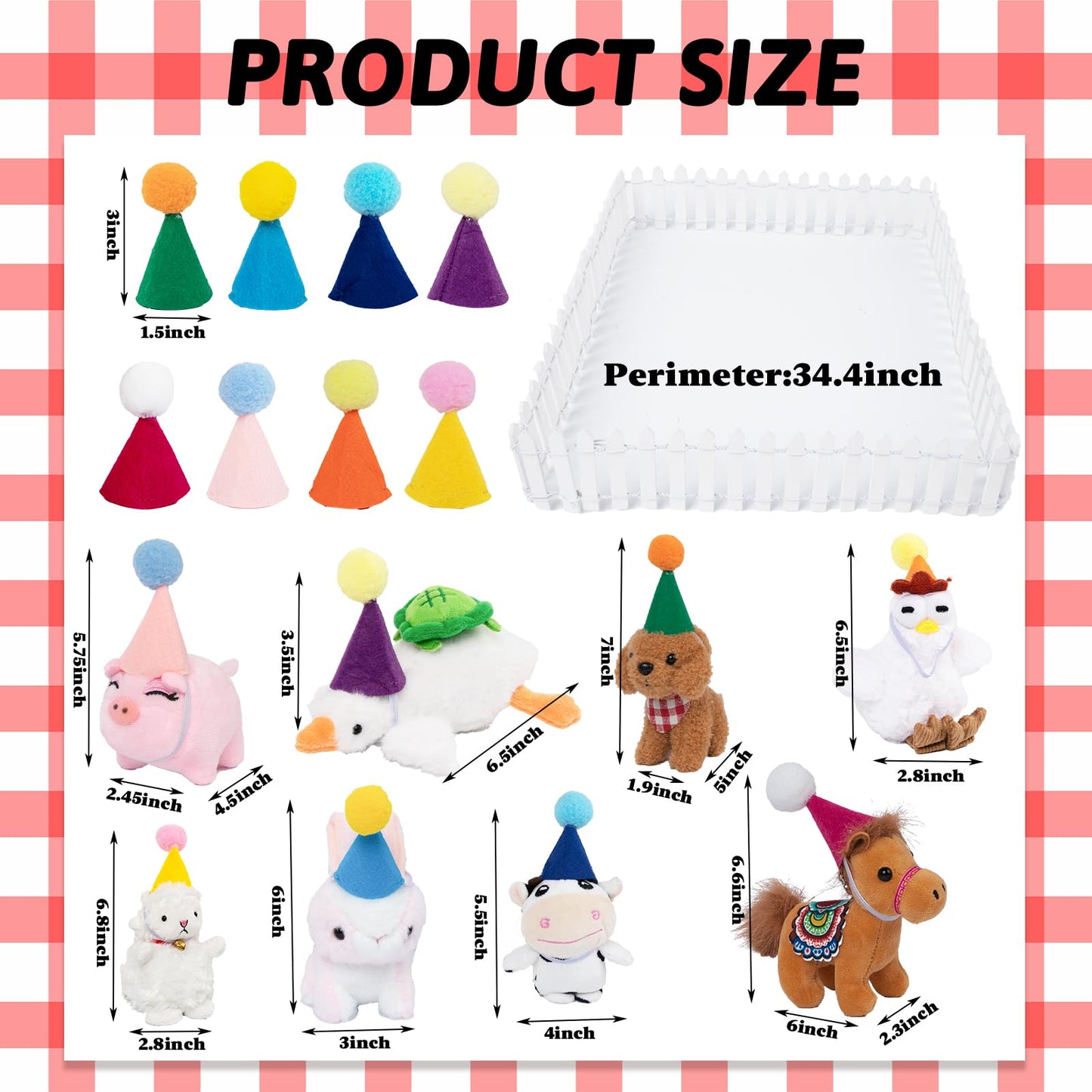 37 Pcs Farm Animal Party Favors Set Mini Stuffed Animals Lawn Foldable White Animal House Fence Birthday Hats Adoption Certificate Card Adopt a Farm Animal Sign Adopt a Pet Party Favors Supplies Gifts