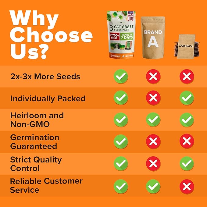 HOME GROWN 3 Cat Grass Seed Mix – Non-GMO Heirloom Oat, Alfalfa & Cat Grass Seeds | Indoor Pet Grass for Cats | High-Germination Greens for Hairball Control, Digestion, and Chewing Enrichment