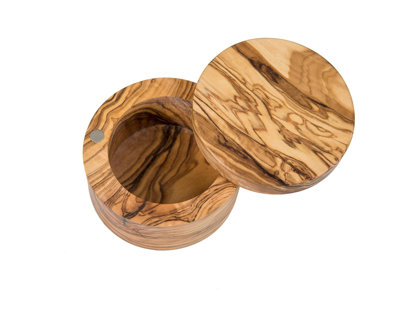 Lipper International Olive Wood Salt or Spice Box with Swivel Cover, 3 5/8" Diameter x 2 1/2" Tall