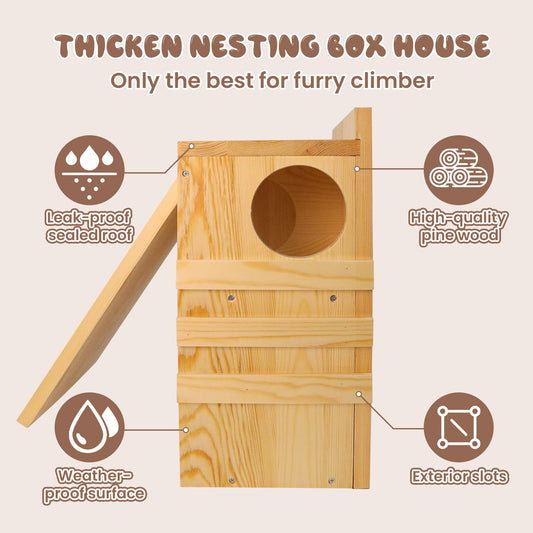 INRLKIT Squirrel House for Outside - Large Wood Squirrel House with Exterior Porch, Wooden Nesting Box for Squirrels,Chipmunk and Small Animals