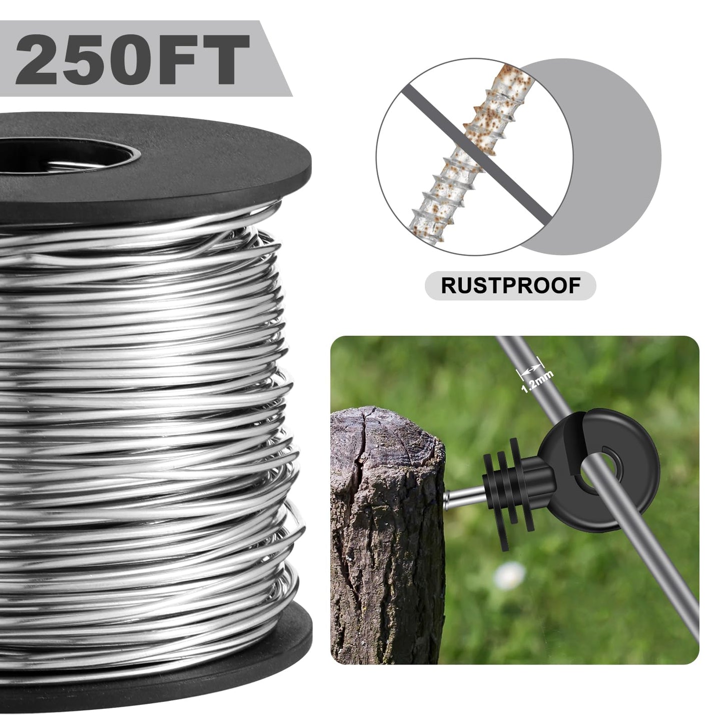 Yaocom 53 Pcs Electric Fence Set 250FT Electric Fence Wire 50 Pcs Electric Fence Insulators and 2 Pcs Electric Fence Warning Signs for Animal Husbandry Electronic