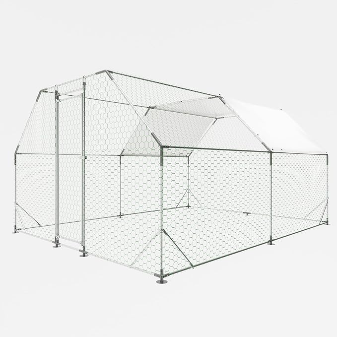 Large Metal Chicken Coop,10x13x6.36 ft Walk-in Chicken Runs for Yard with Waterproof Cover, Flat Shaped Chicken House with Door for Outdoor and Backyard, Farm, Duck Rabbit Cage