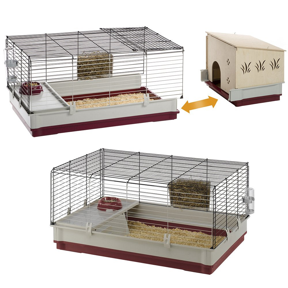 Ferplast Krolik Extra-Large Rabbit Cage w/ Wood Hutch Extension Rabbit Cage Includes All Accessories and Measures 55.9L x 23.62W x 19.68H and Includes ALL Accessories