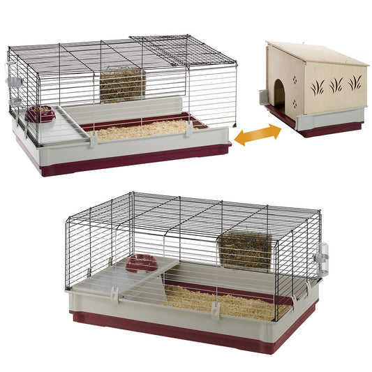 Ferplast Krolik Extra-Large Rabbit Cage w/ Wood Hutch Extension Rabbit Cage Includes All Accessories and Measures 55.9L x 23.62W x 19.68H and Includes ALL Accessories