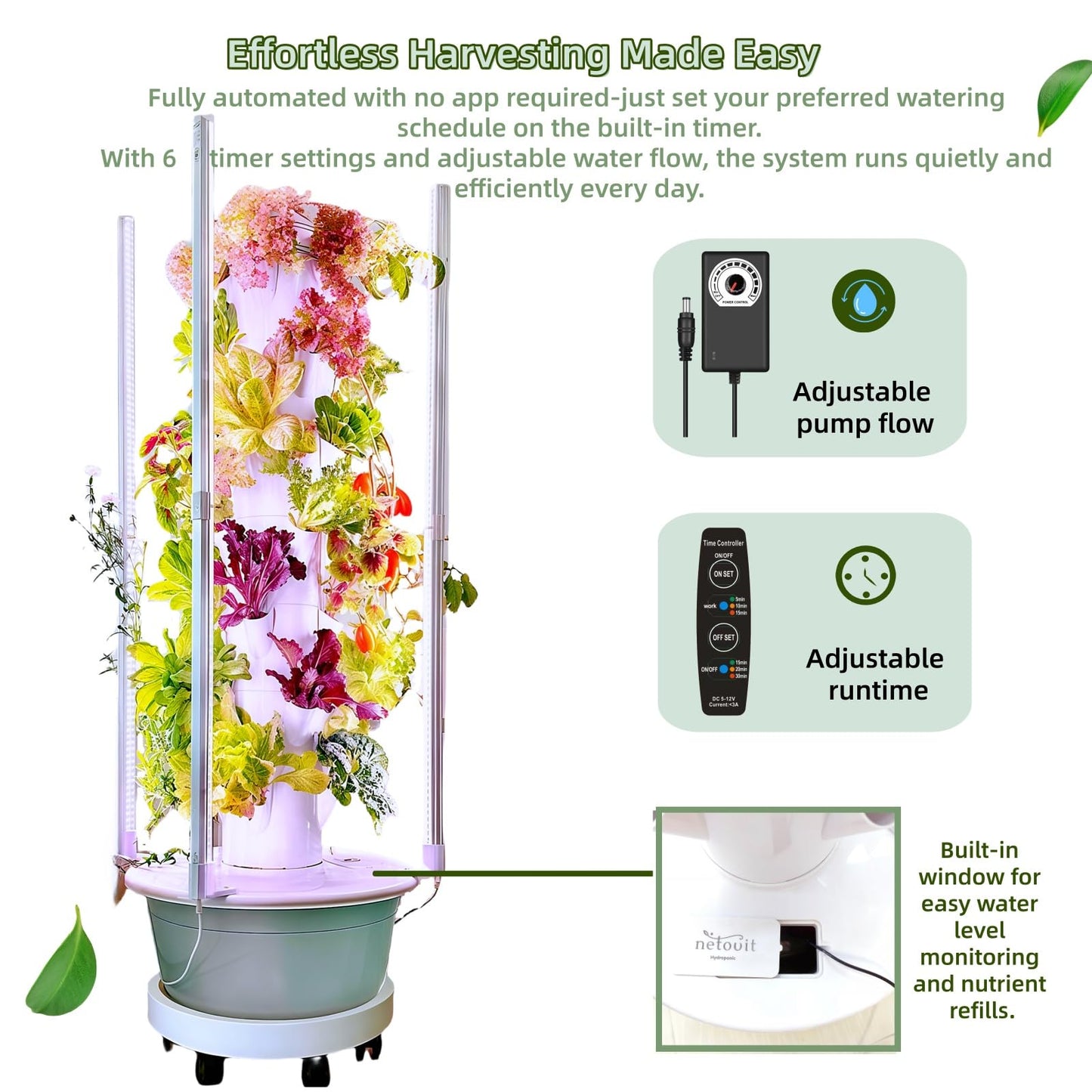 Hydroponic Growing System Kit with LED Grow Lights, Vertical Hydroponic Tower, Indoor Herb Garden, 32 Planting Pods,Lettuce Growing Garden