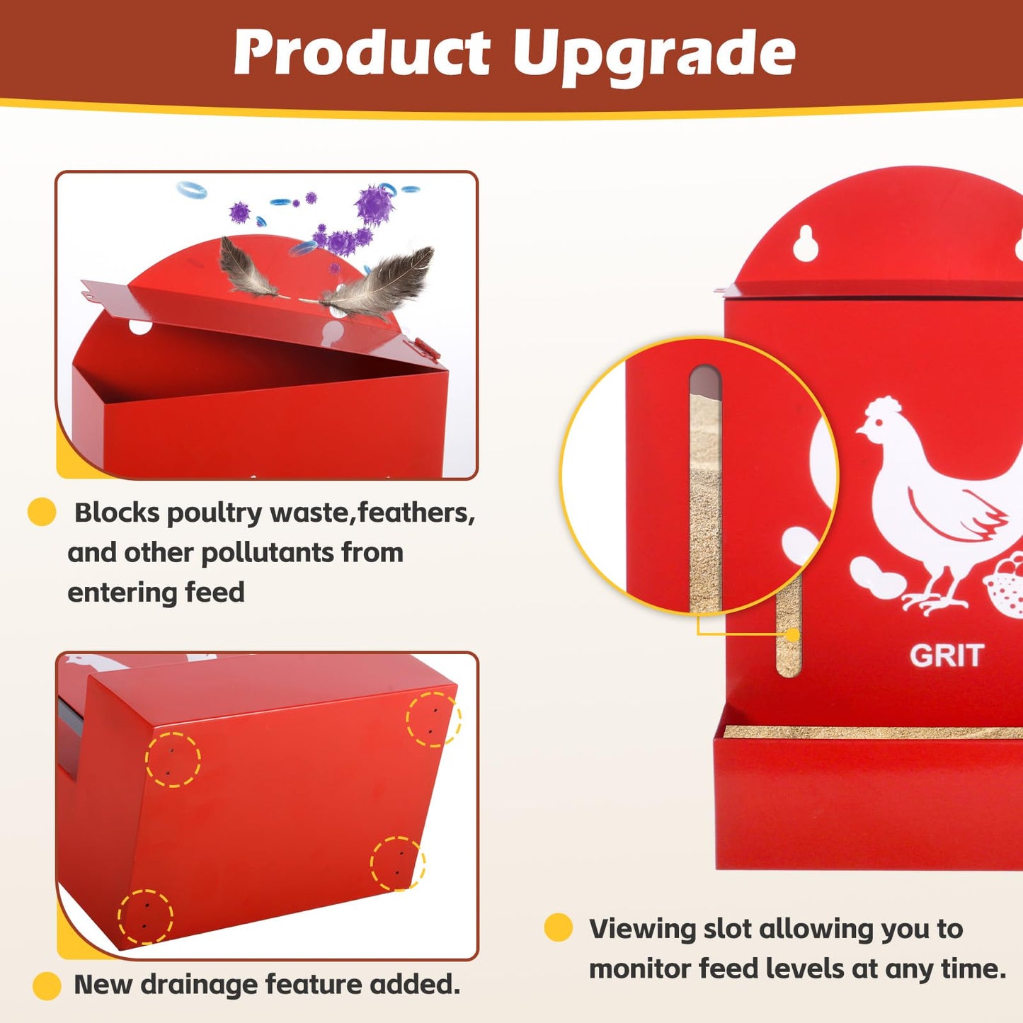 Chicken Oyster Shell and Grit Feeder, 2pcs Poultry Feeder Metal Gravity Hanging Chicken Feeders Chick Grit Oyster Shells Coop Accessories