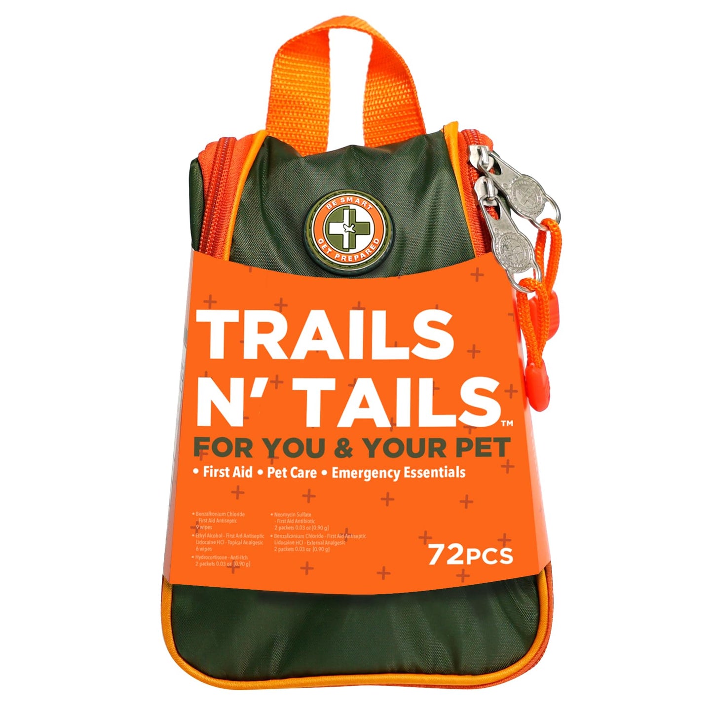 Be Smart Get Prepared Trails N’ Tails First Aid for You & Your Pet - 72 Pieces - Pet Care & Emergency Essentials - Designed for Pets, Outdoor, Auto & Home - Compact & Portable