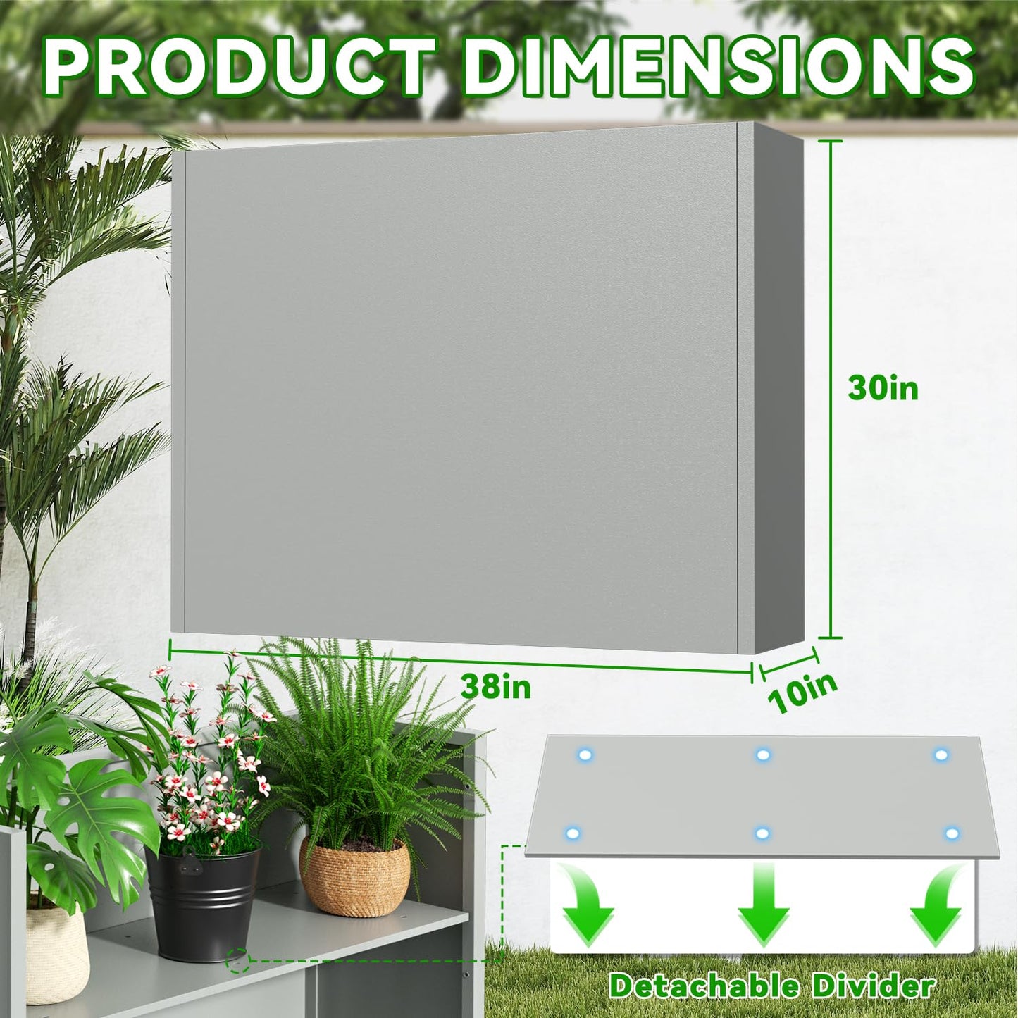 Metal Planter for Outdoor, 38" L x 10" W x 30" H Large Rectangular Planter Box with Drainage & Adjustable Shelf, All-Weather Modern Durable Decor for Patio, Garden, Balcony (Gray)