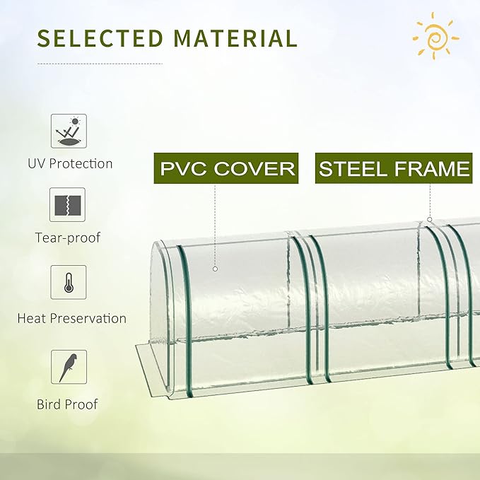 Outsunny 13' x 3' x 2.5' Mini Greenhouse, Portable Tunnel Green House with Roll-Up Zippered Doors, UV Waterproof Cover, Steel Frame, Clear
