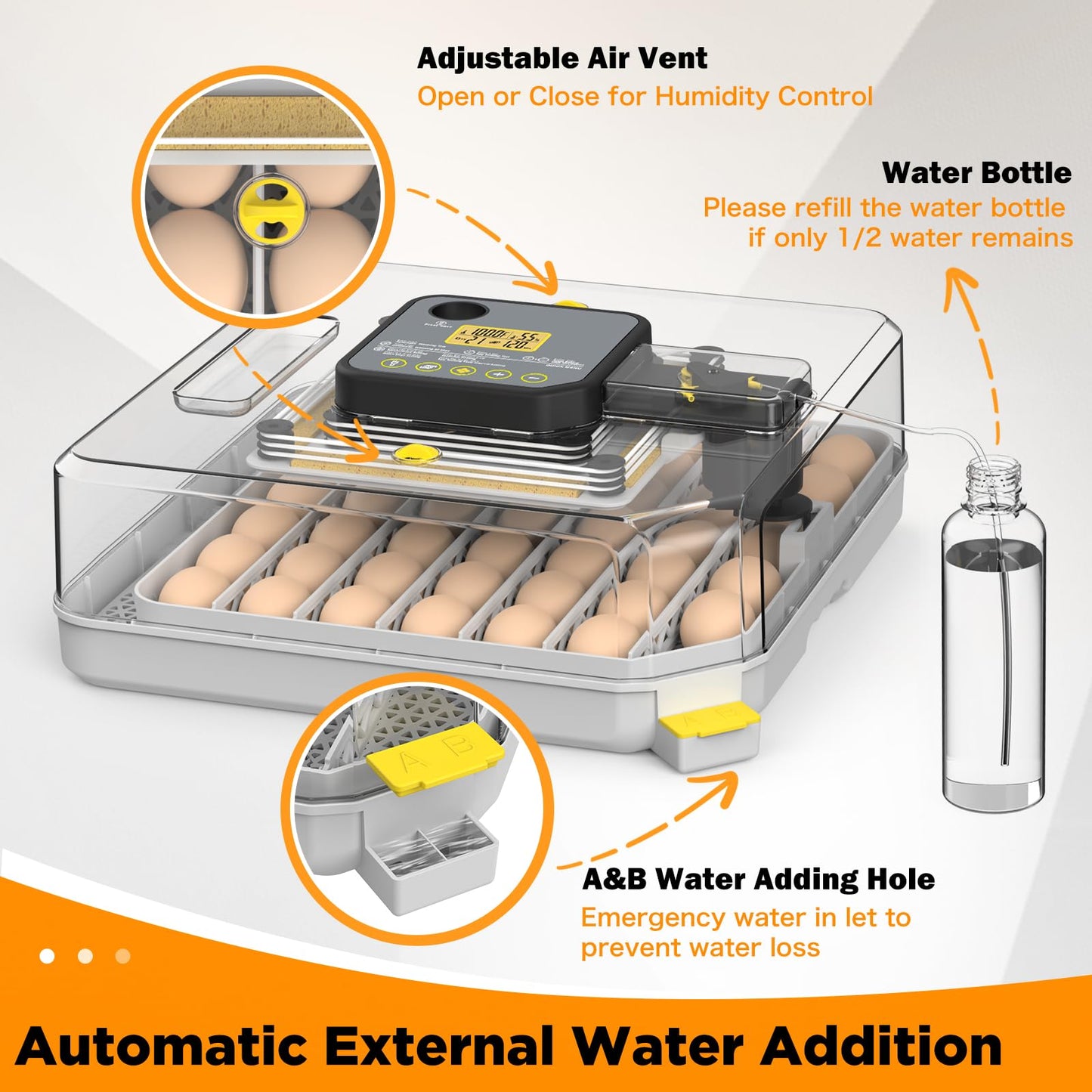Incubator for Hatching 48 Eggs with Automatic Egg Turning and Humidity Control, Egg Incubator with Temperature, Incubators for Chicken, Ducks, Goose, Quail, Pigeon, Grey