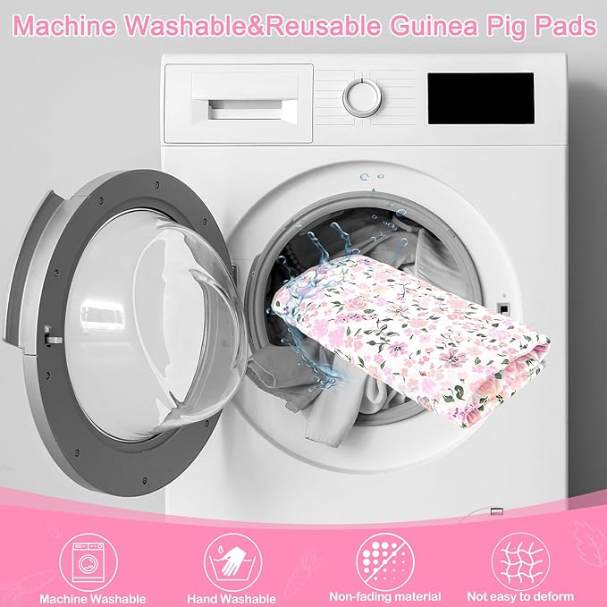 Bienbee Guinea Pig Bedding, 2 Pack 47" x 24" Reusable Guinea Pig Cage Liner Waterproof and Absorbent Small Animal Bedding Washable Pee Pads for Small Pet Hamster Rabbit Squirrel, Light Pink
