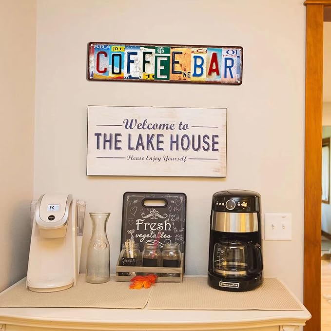 Vintage Coffee Bar Metal Tin Signs Street Signs Home Coffee Bar Wall Decor 16 x 4 Inches