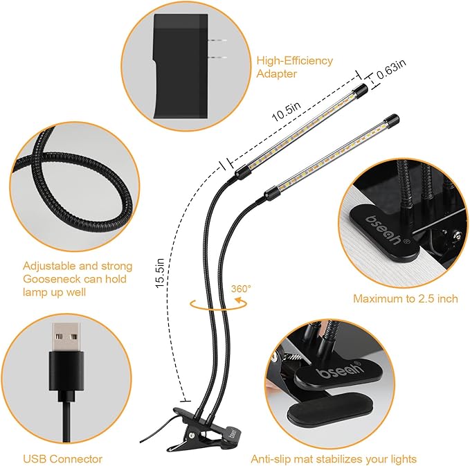 bseah Grow Light Plant Lights for Indoor Plants, Full Spectrum Plant Grow Lamp, 10 Dimmable Levels Auto ON & Off with 3/9/12H Timer