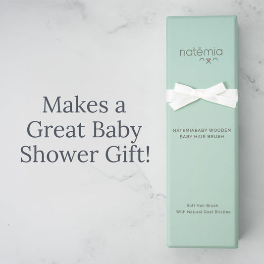 Natemia Baby Hair Brush - 1 Piece Oval, Brown - Wooden Handle & Soft Goat Bristles for Gentle Grooming & Scalp Massage - Newborn & Toddler Hair Brush for Cradle Cap Care