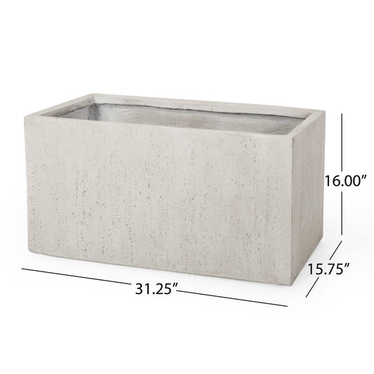 Vanessa Outdoor Modern Medium Cast Stone Rectangular Planters (Set of 2), White
