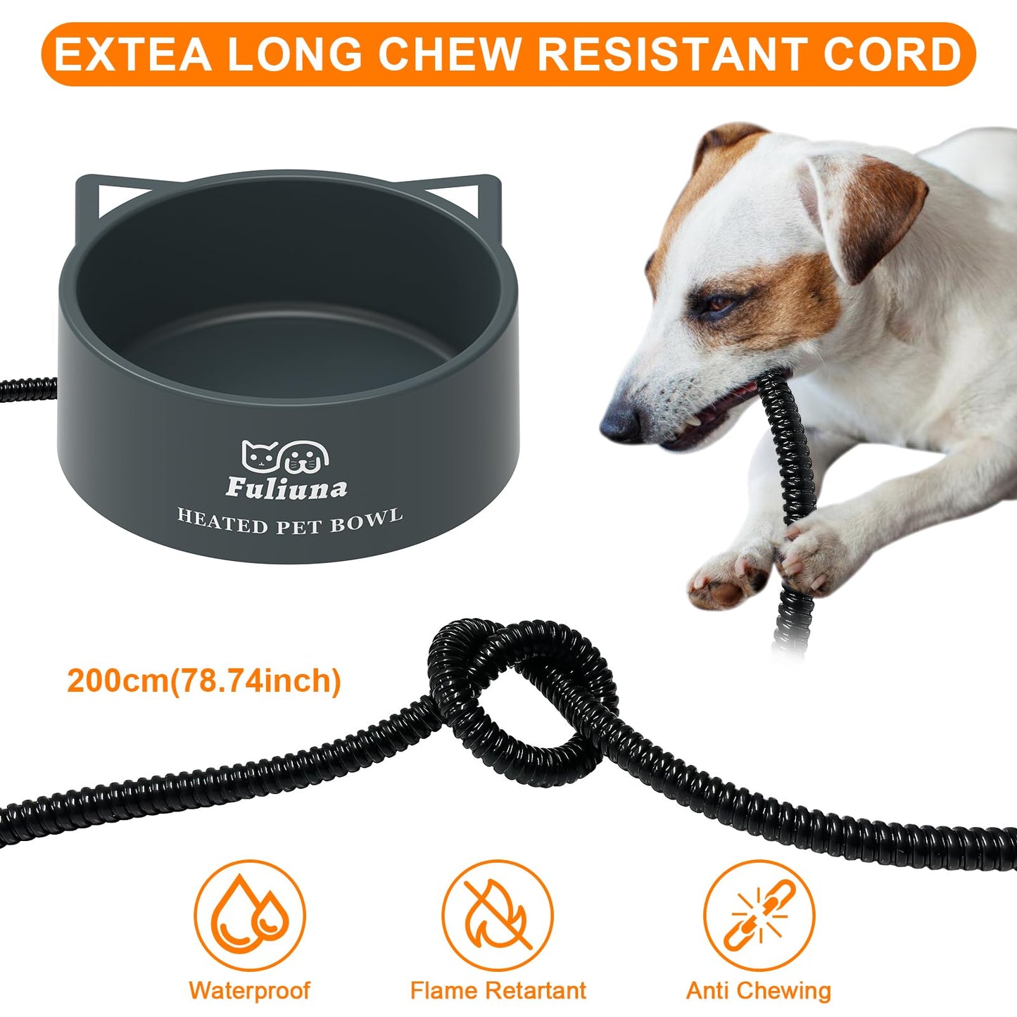 3.2L Large Heated Water Bowl, Outside Heated Dog Dish with Chew Resistant Power Cord, Thermal Bowls Provide Drinkable Water in Winter, Anti-Slip Pet Bowls for Dog Cat Rabbit Chicken Duck Grey