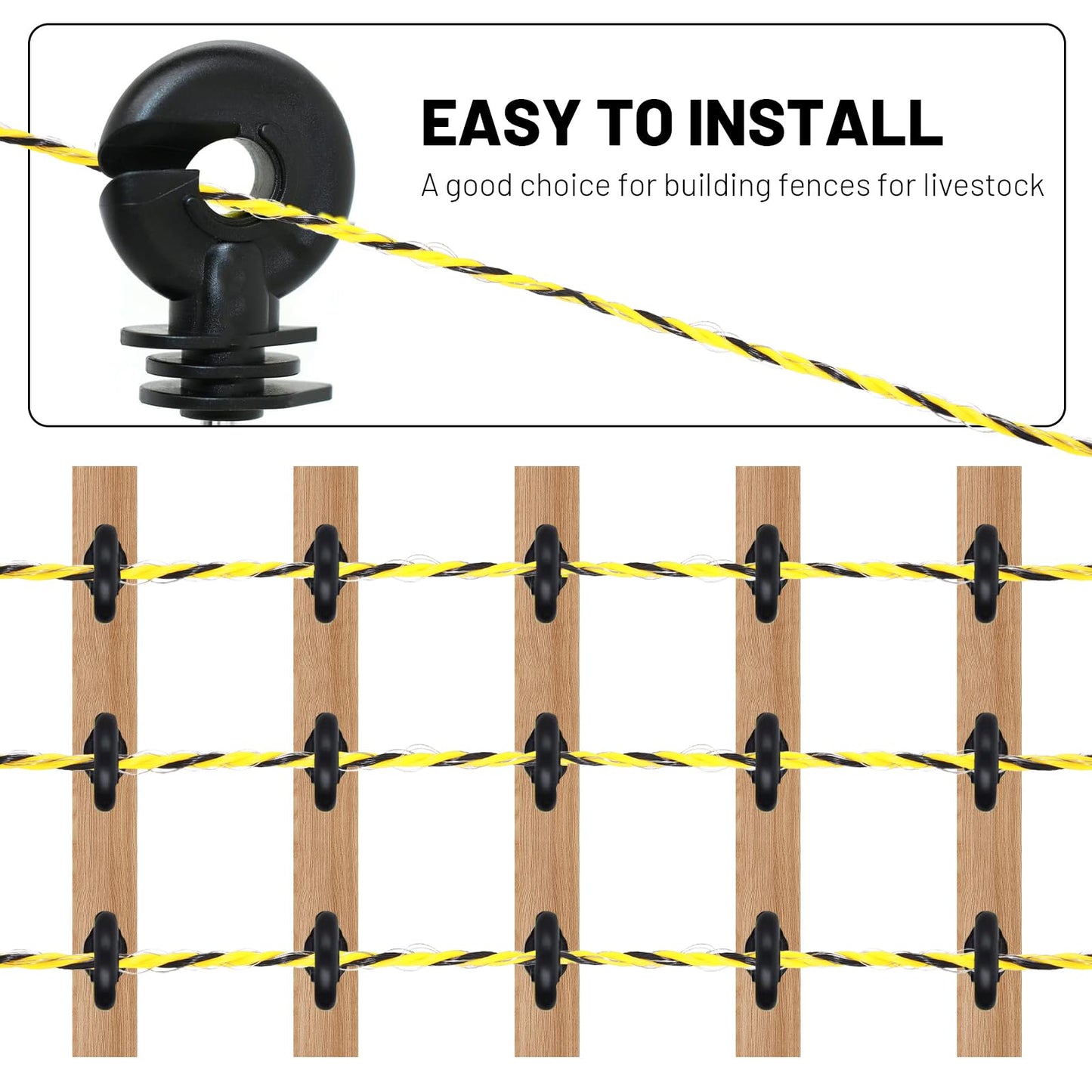 Electric Fence Polywire 3366 Feet, Upgraded 9 Strands Stainless Steel Conductors 1026 Meters Wire, Portable PVC-Coated Fiberglass Electric Fencing Rope, High Conductivity, UV, Rust Resistant