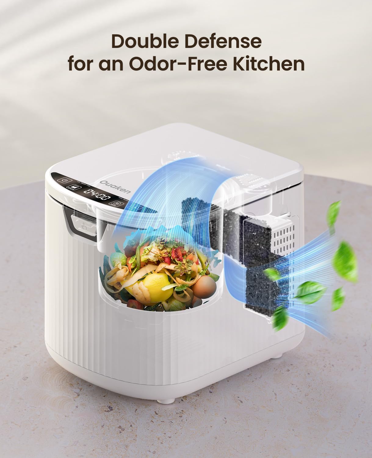 Electric Kitchen Composter,Ouaken 3L Indoor Food Waste Compost Machine Countertop Smart Composting Bin,4-6H Fast Compact Food Recycler for Home with Low Noise,Odorless,Auto-Clean