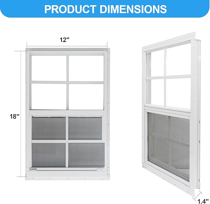 NeatiEase 2 Pack Shed Window, 12 x 18 Flush Mount Window with Tempered Glass and Fiberglass Screen for Shed, Chicken Coop, Playhouse, Household, Garage