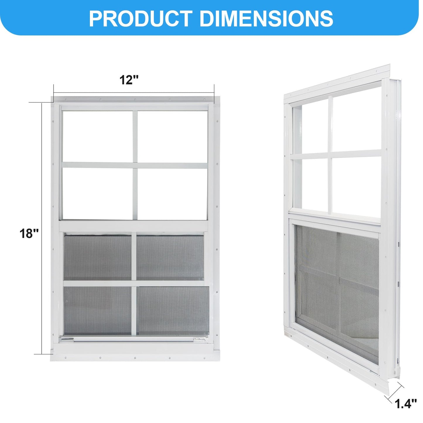 NeatiEase 2 Pack Shed Window, 12 x 18 Flush Mount Window with Tempered Glass and Fiberglass Screen for Shed, Chicken Coop, Playhouse, Household, Garage