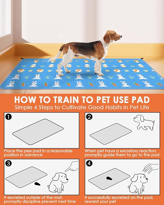Bissap 2 Packs Guinea Pig Cage Liners, 48''X24'' Washable Guinea Pig Pee Pads Non Slip Reusable Fast and Super Absorbent Bedding for Small Animals Rabbit Hamster Chinchillas Rat - Blue