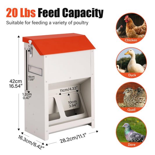 MUDUOBAN Chicken Feeder Wall Mount - Galvanized Metal Hanging Poultry Feeder No Waste - Chicken Coop Feed Dispenser for Oyster Shell & Grit