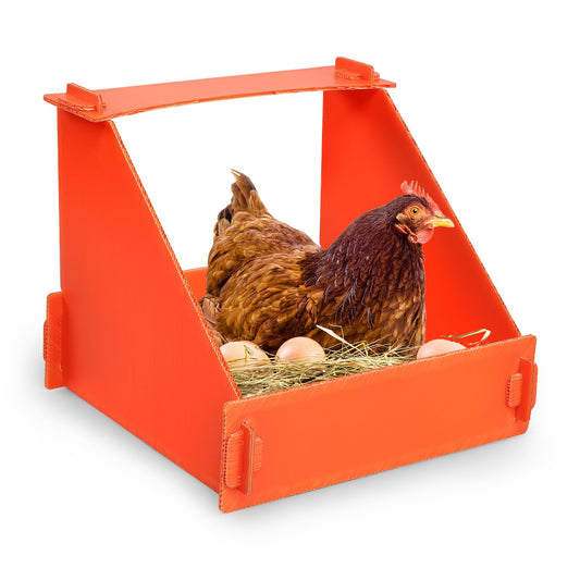 EARTHSON Orange 4 Pack Nesting Boxes for Chickens, Plastic Chicken Coop with 1 x Chicken Feeder, Indoor/Outdoor Use