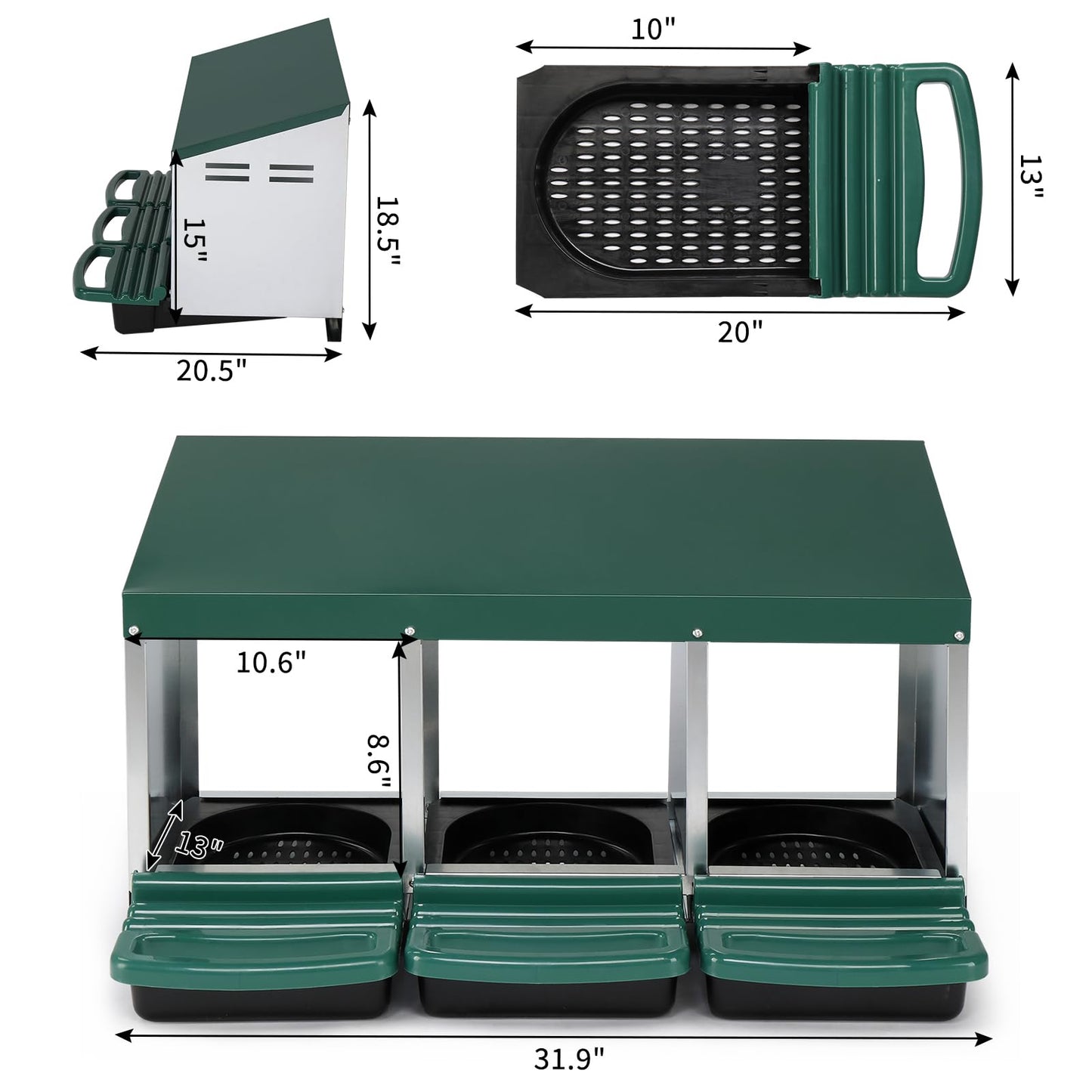 Outvita Chicken Nesting Box, 3 Compartments Chicken Laying Box, Hanging Nesting Box with Egg Saver, Perch Cover for Hen