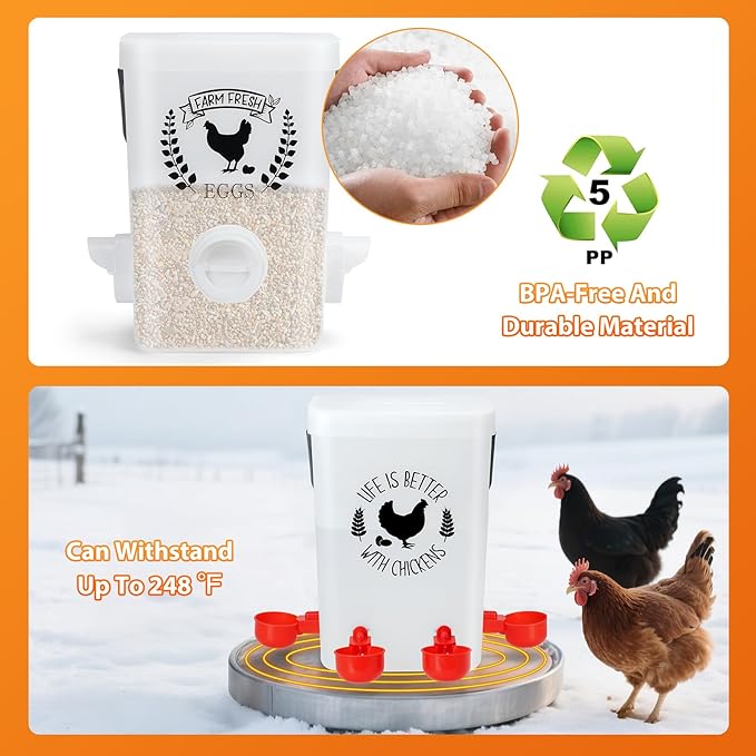 TGEYD Chicken Feeder and Chicken Waterer Set(3 Gal/15 Lb) Hanging Automatic Chicken Feeder, No-Waste Poultry Feeder, Chicken Accessories for Chicken Coop and Chicken Run